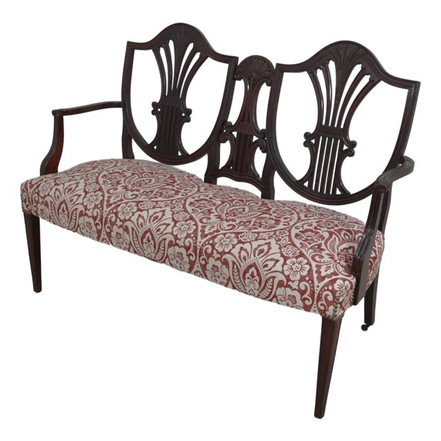 Vintage Federal Style Double Shield Back Mahogany Settee For Sale