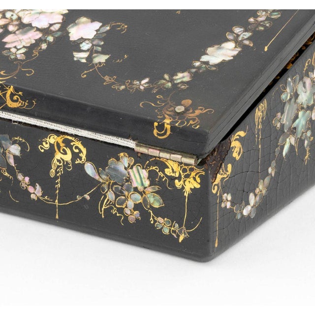 Victorian Mother-of-Pearl Inlaid Writing Box For Sale - Image 4 of 11