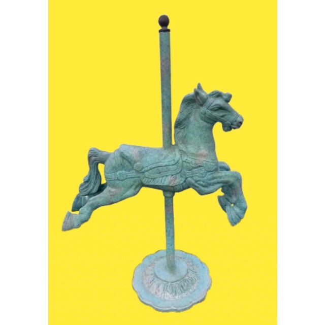Metal Monumental Carousel Horse Green Patinated Bronze Statue For Sale - Image 7 of 11
