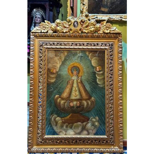 Processional Banner with a Canvas of Our Lady of Candelaria, 16th Century, Oil on Canvas, Framed For Sale - Image 4 of 5