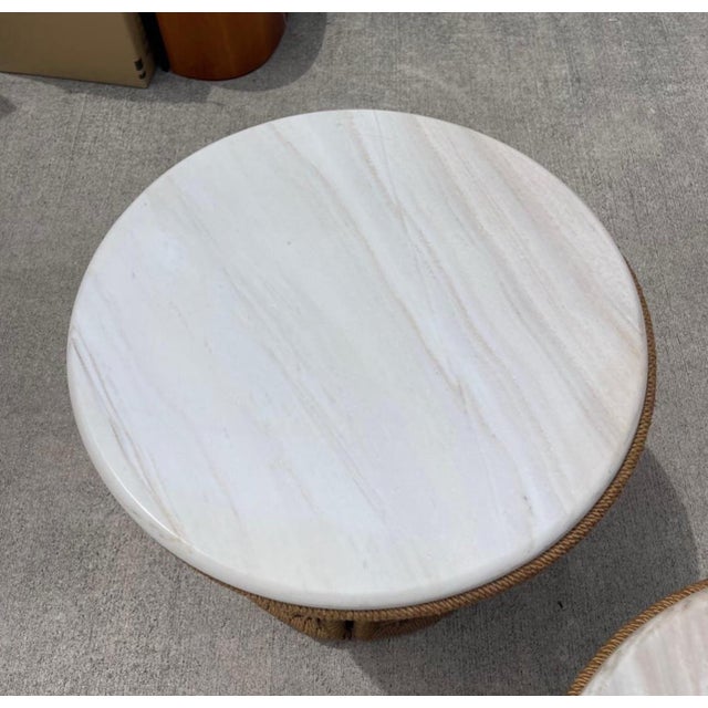 Marzio Cecchi Studio Most Rope Travertine Top Side Tables or Nightstands, a Pair For Sale In West Palm - Image 6 of 12