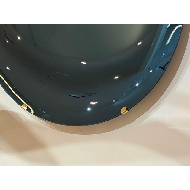 Contemporary, Modern Space Age Wall Mirror, Blue Concave Glass, Brass For Sale - Image 4 of 9