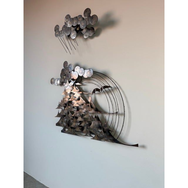 1976 J. Stillman Mid-Century Racing Sailboats Under Stormy Skies Metal Wall Sculpture For Sale - Image 4 of 10