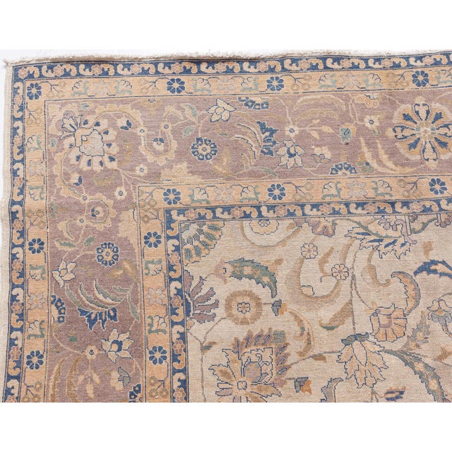 Antique Persian Tabriz Beige Handmade Wool Rug For Sale - Image 9 of 10