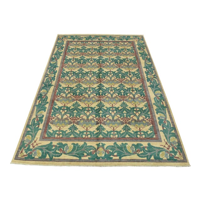 William Morris Rug 9’11” X 13’3” Beige Wool Hand-Knotted Oriental Carpet For Sale
