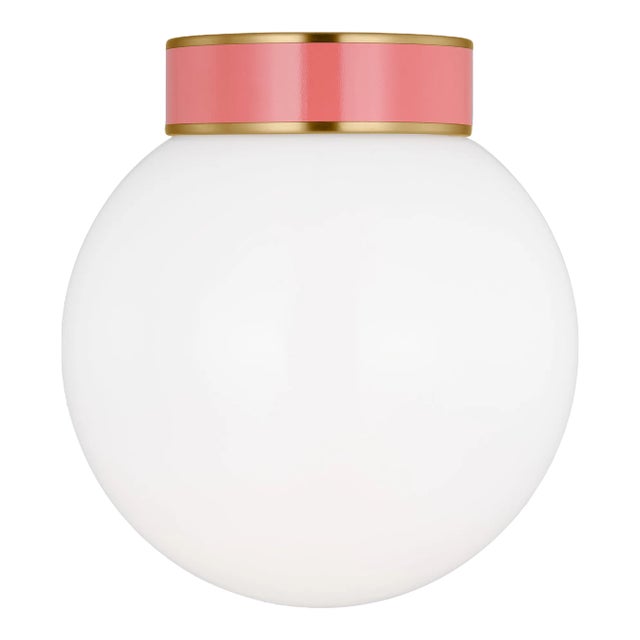 Kate Spade New York by Visual Comfort Studio Monroe Small Flush Mount in Burnished Brass, Coral For Sale