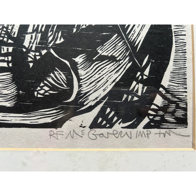 Vintage 1970’s Woodcut Print of Fisherman by R. F. McGovern For Sale In Philadelphia - Image 6 of 9
