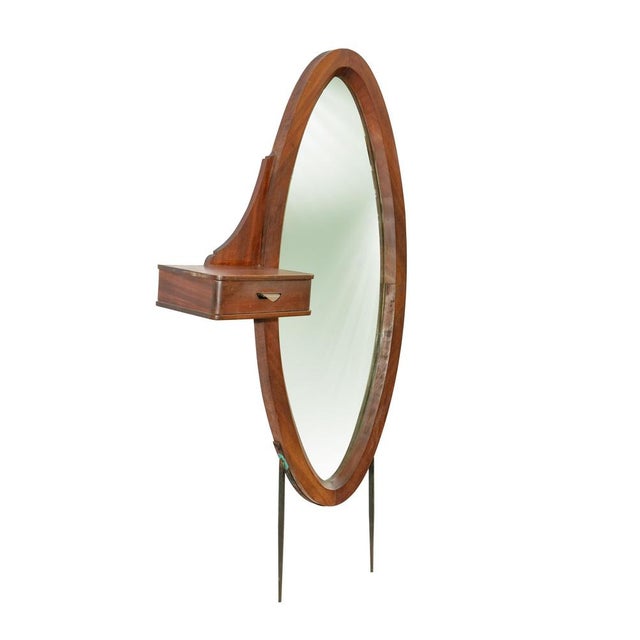 Wood Vintage Wooden Oval Mirror with Drawer, Italy For Sale - Image 7 of 10