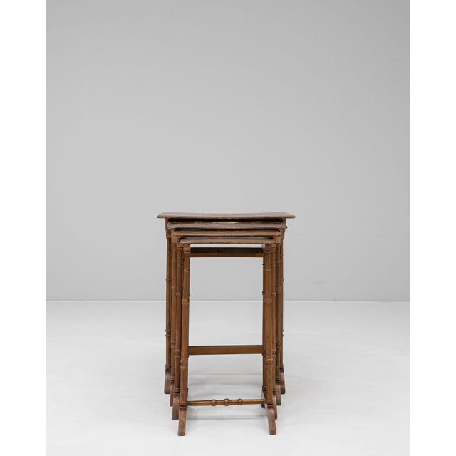 Brown 19th Century France Brown Bamboo Nesting Table For Sale - Image 8 of 11