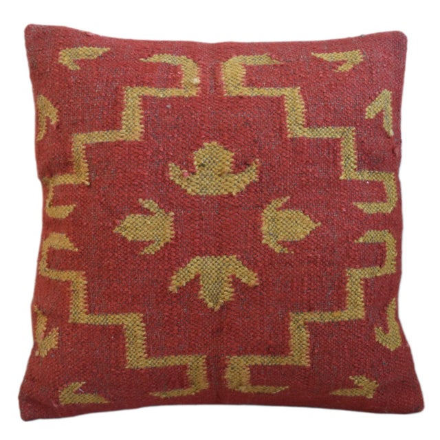 Textile Beautiful Red and Gold Southwestern Handwoven Kilim Feather/Down Pillow For Sale - Image 7 of 7