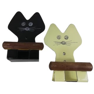 Cat-Shaped Hangers in Enamelled Metal, 1950s, Set of 2 For Sale