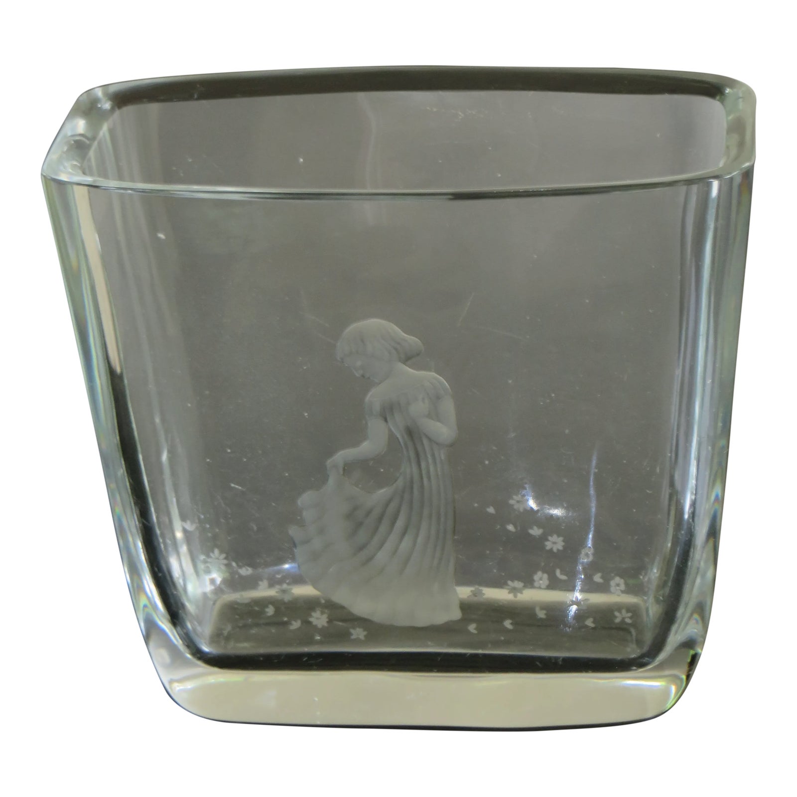 Vintage Orrefors Art Glass Vase With Etched Girl and Flowers Chairish