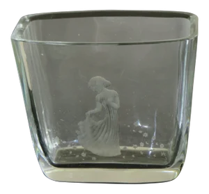 Vintage Orrefors Art Glass Vase With Etched Girl and Flowers