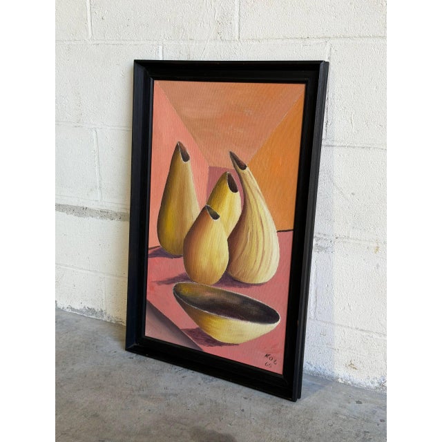 Still Life Canvas Painting With Plate Mid-Century Modern Vintage For Sale - Image 4 of 10