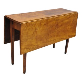 Antique American Federal Tiger Maple Narrow Drop Leaf Breakfast Dining Table For Sale
