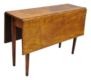 Antique American Federal Tiger Maple Narrow Drop Leaf Breakfast Dining Table