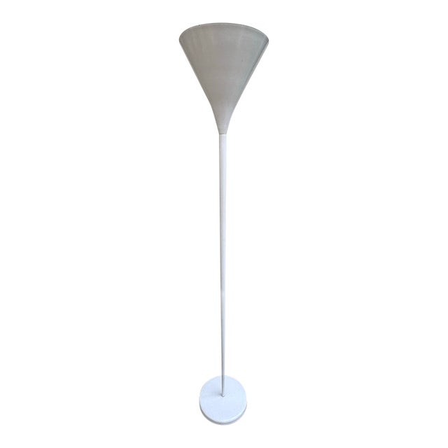 1970s Mid-Century Modern White Trumpet Torchiere Floor Lamp For Sale