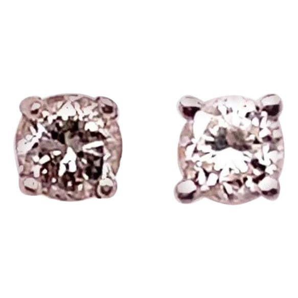 14 Karat White Gold and Round Diamond Stud Earrings Screw Back For Sale