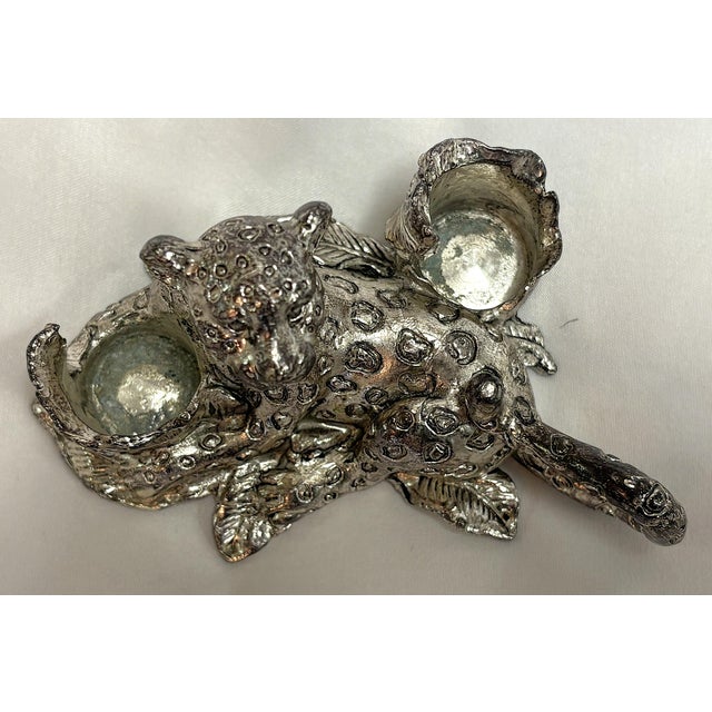 1998 Vintage Arthur Court Lounging Leopard Salt & Pepper Holder/ Candle Holder For Sale - Image 9 of 13
