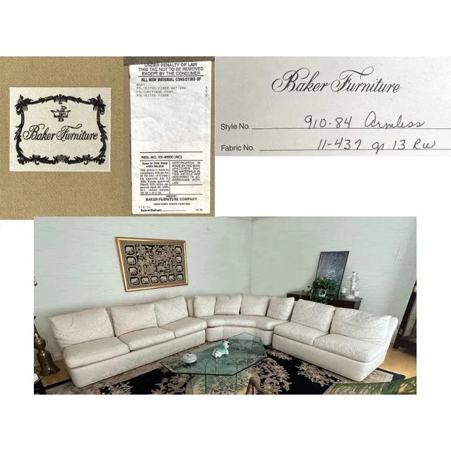 Baker Mid 20th Century White Armless Three-Piece Sectional Slipper Sofa For Sale - Image 12 of 12