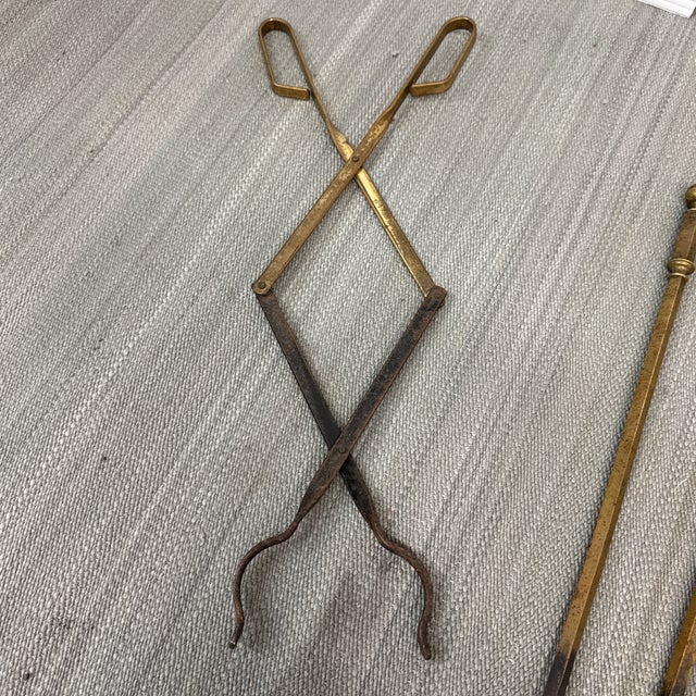 Vintage Colonial Brass Four Piece Fireplace Tool Set For Sale In San Francisco - Image 6 of 11