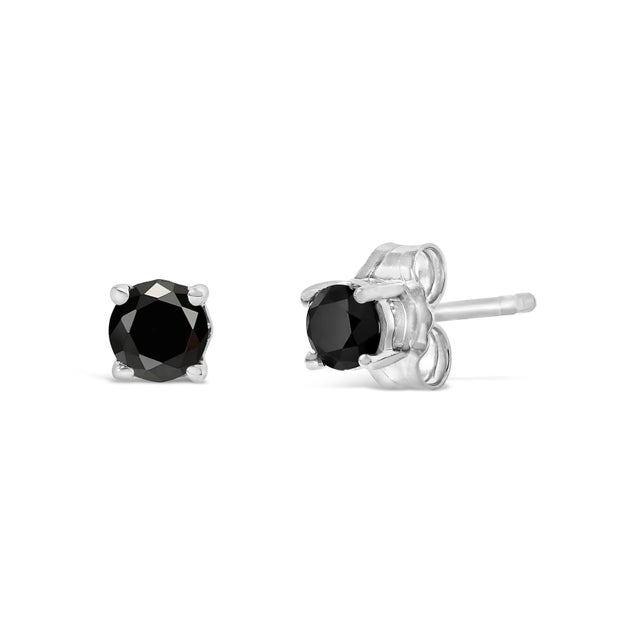 Delve into the enigmatic allure of these sterling silver stud earrings, each showcasing a mystic black diamond that...