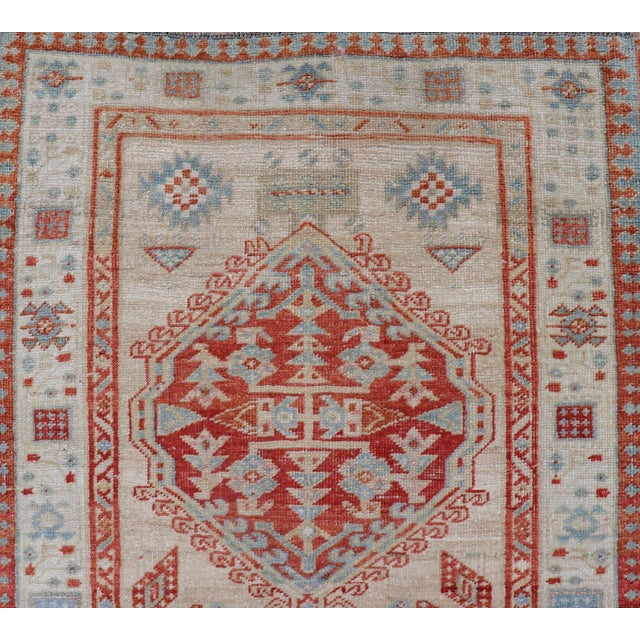 Antique Hand-Knotted Sarab Runner With Sub-Geometric Design in Red, Blue & Ivory 3'0 X 10'5 For Sale - Image 9 of 13
