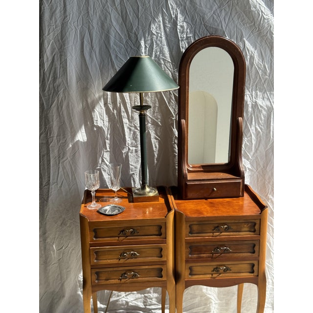 Rounded Wood Mirror with Drawer, 1980s For Sale - Image 16 of 18