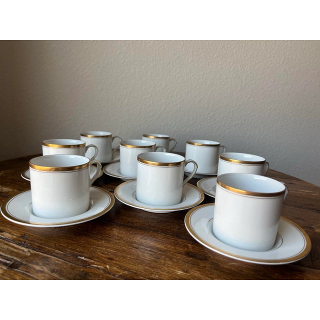 Contemporary Fitz and Floyd Palais Buff Pattern Flat Cup or Demitasse & Saucer Set- 18 Pieces For Sale - Image 3 of 9
