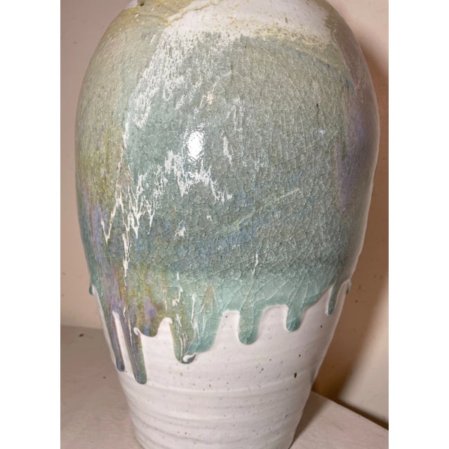 Ceramic 1990s Large Original Handmade Glazed John Shedd Stoneware Pastel Pottery Vase For Sale - Image 7 of 12