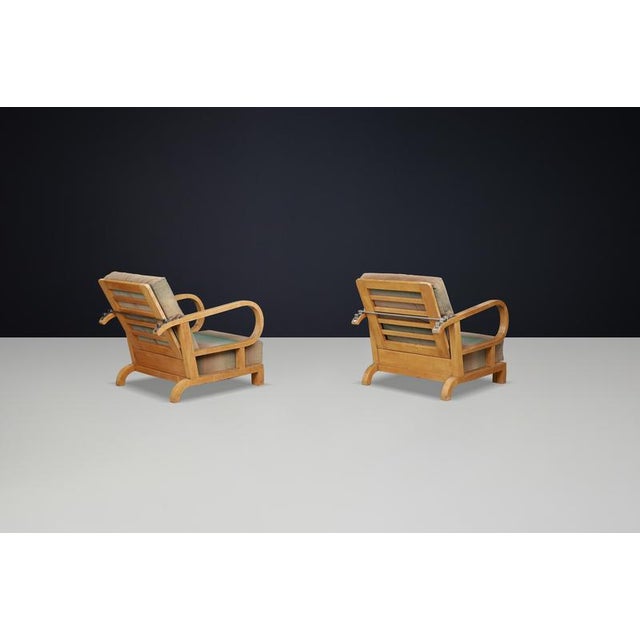 1930s Art Deco Reclining Lounge Chairs in Birch, 1930s, Set of 2 For Sale - Image 5 of 10