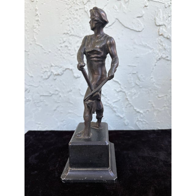 Early 20th Century Early 20th Century Bronze-Tone Blacksmith Figure Sculpture on Stepped Base For Sale - Image 5 of 10