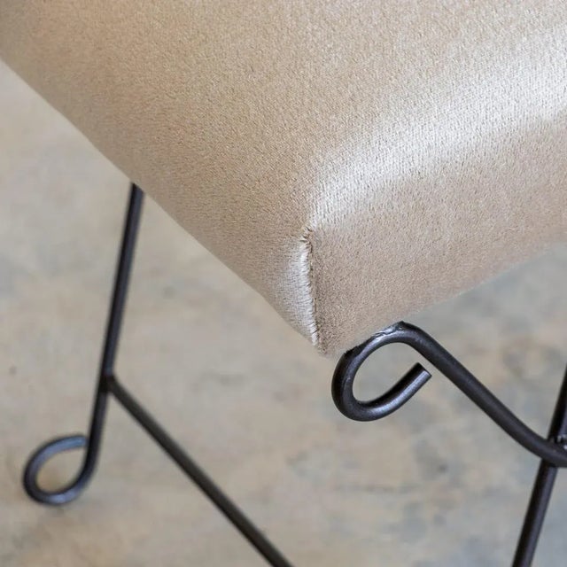 Iron Double Loop Bench, Brown Mohair For Sale - Image 9 of 9