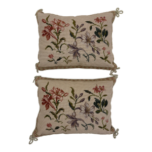 Pair of Katha Diddel Floral Needlepoint Pillows