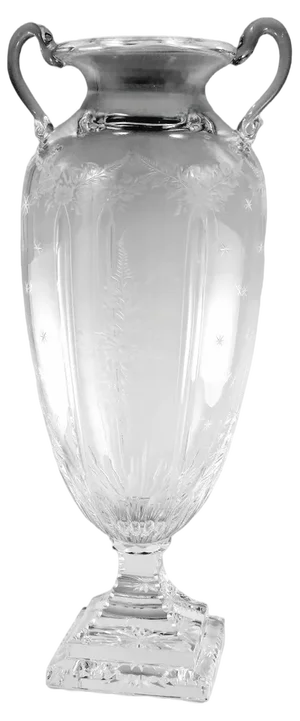 Large Louis XVI Style Crystal Amphora with Engravings and Swan Handles, Italy, 1981