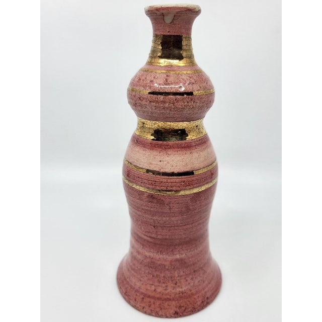 Ceramic French Riviera Vase in Pink Ceramic Gilded with Fine Gold by Georges Pelletier, 1970 For Sale - Image 7 of 12