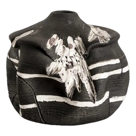 Black Ceramic Vessel with White Glaze For Sale