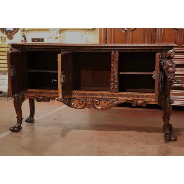 19th C. Italian Renaissance Revival Carved Walnut Credenza With Figural Panels For Sale - Image 9 of 12