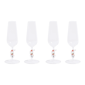 Snowman Sips Champagne Flutes, Set of 4