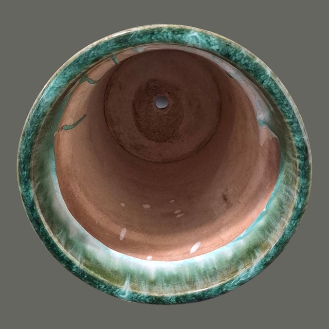 Mid 20th Century Vintage Mid-Century Green Glazed Terra-Cotta Pottery Heavy Cache Pot Planter For Sale - Image 5 of 8