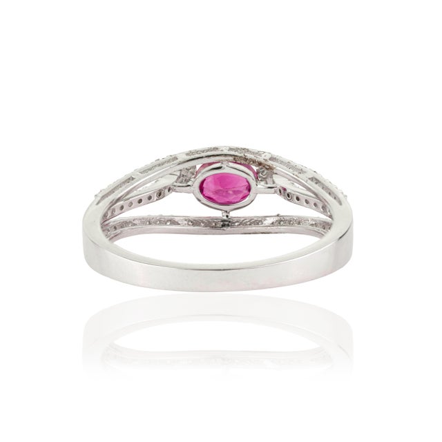 Natural Ruby & Diamond Split Shank Bypass Ring Size 4 in 14k White Gold For Sale - Image 9 of 16