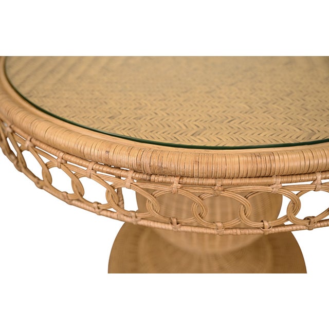 Matthew Izzo Home Gabrielle 40" Woven Rattan Pedestal Dining Table With Glass Top For Sale - Image 9 of 9