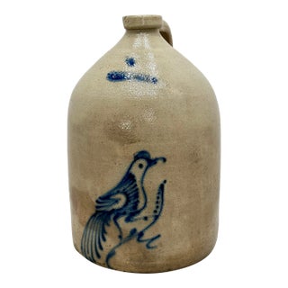 Excellent Large 3 Gallon Size Antique 1870s American Blue Bird Decorated Stoneware Jug by Whites in Utica New York For Sale