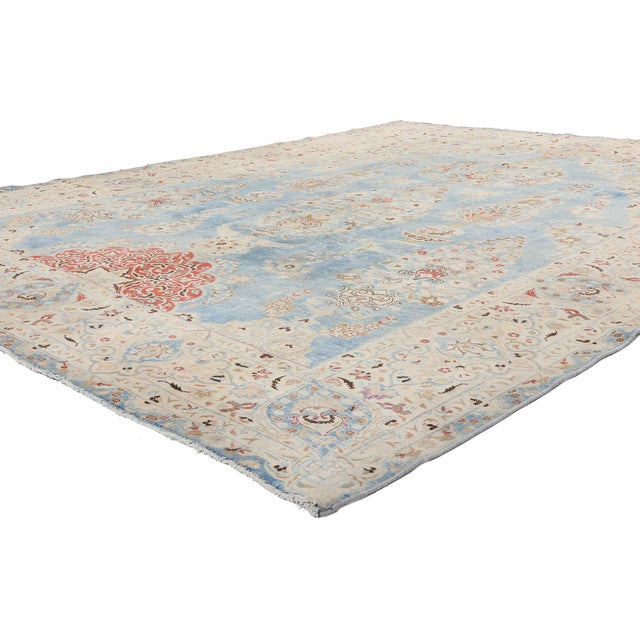 61355 Distressed Signed Antique Persian Vase Mashhad Rug, 09'05 x 12'00. This hand-knotted wool antique Persian Mashhad...