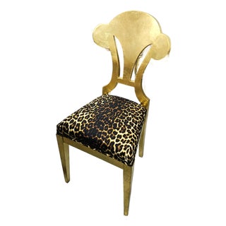 Gilded French-Style Accent Chair – Leopard Print Upholstery With Sculptural Gold Leaf Frame For Sale