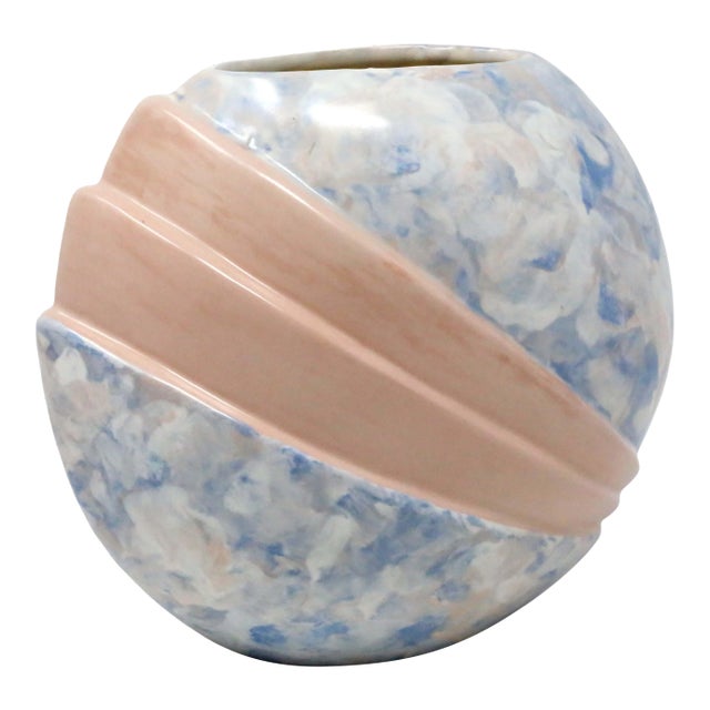 1960's Mid-Century Pink Blue and White Art Deco Ceramic Vase For Sale