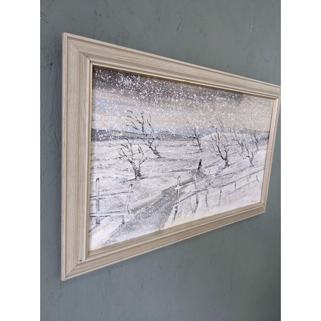 Mid-Century Modern Swedish "Snowfall" Vintage Winter Landscape Oil Painting, Framed For Sale - Image 6 of 10