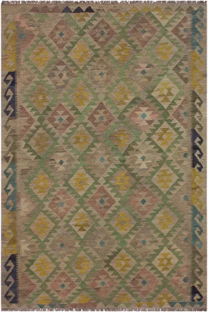 Boho Chic Kilim Hand-Woven Wool Rug -5′6″ × 7′10″
