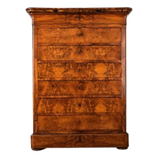French 19th Century Louis Philippe Burl Walnut Tall Chest For Sale