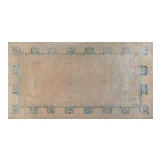 Vintage Indigo Blue, Beige Indian Handmade Wool Carpet For Sale